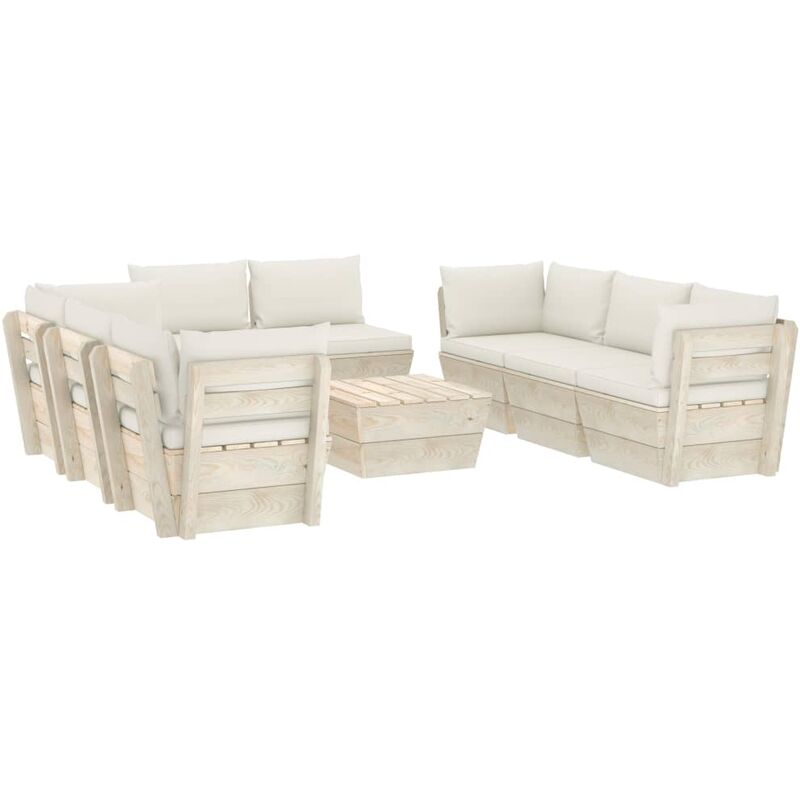 

Muebles de jardín de palets 9 piezas y cojines madera de abeto - Crema
