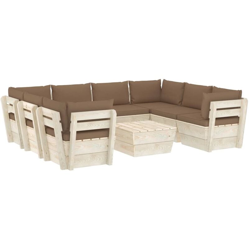

Muebles de jardín de palets 9 piezas y cojines madera de abeto - Gris Topo