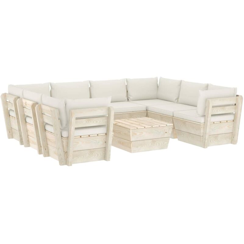 

Muebles de jardín de palets 9 piezas y cojines madera de abeto - Crema