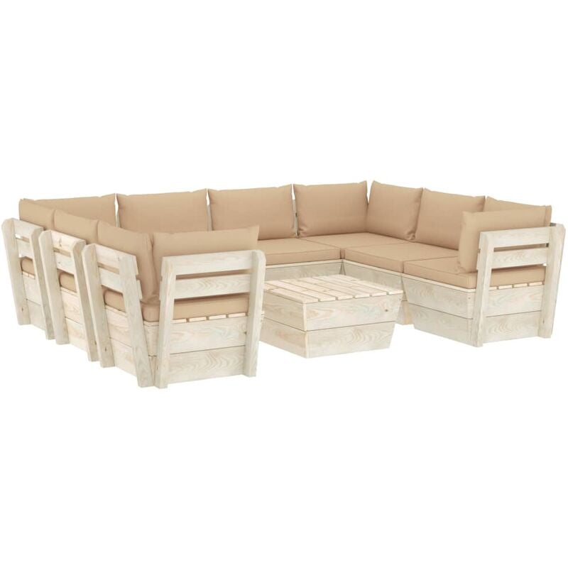 

Muebles de jardín de palets 9 piezas y cojines madera de abeto - Beige