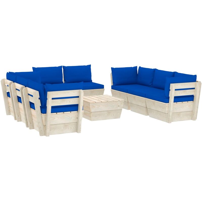 

Muebles de jardín de palets 9 piezas y cojines madera de abeto - Azul