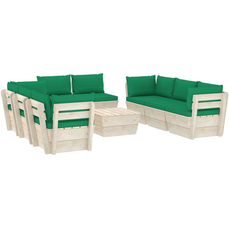 

Muebles de jardín de palets 9 piezas y cojines madera de abeto - Verde