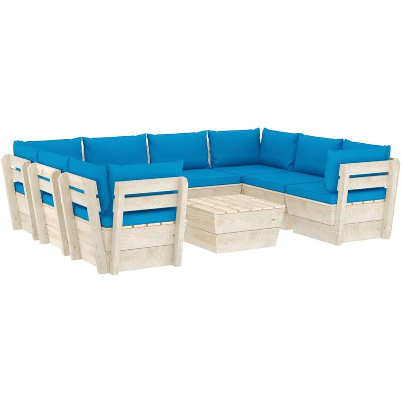 

Muebles de jardín de palets 9 piezas y cojines madera de abeto - Azul