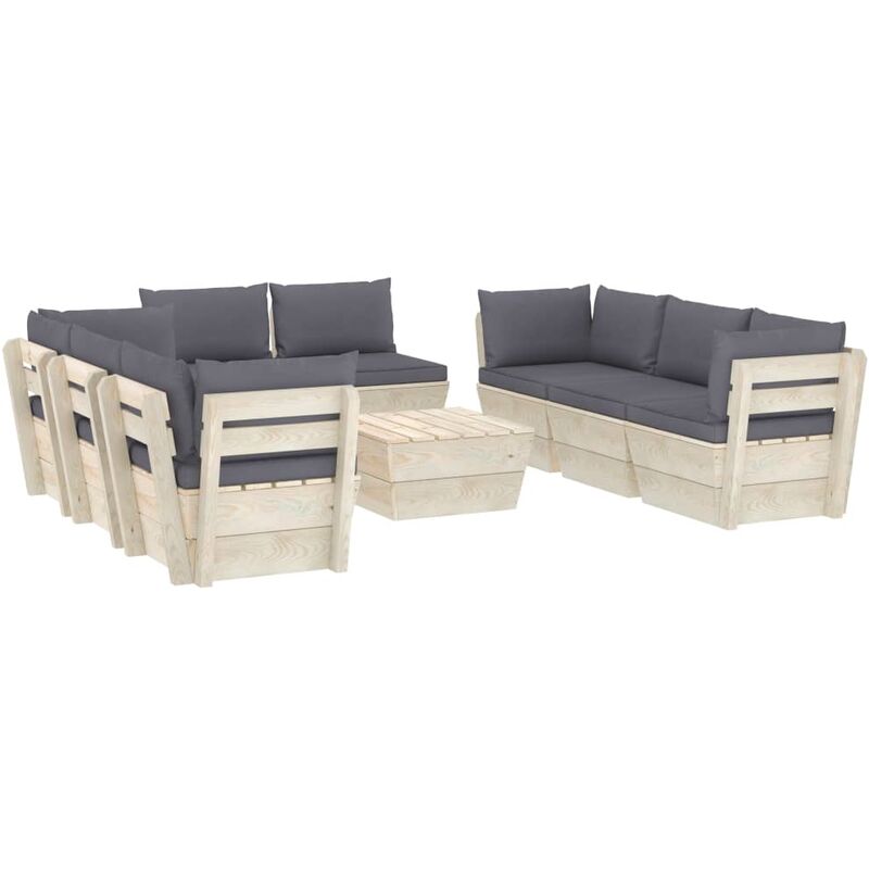 

Muebles de jardín de palets 9 piezas y cojines madera de abeto - Antracita