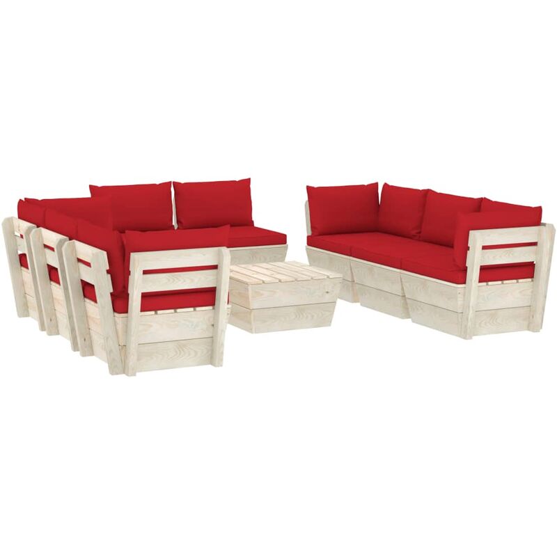 

Muebles de jardín de palets 9 piezas y cojines madera de abeto - Rojo