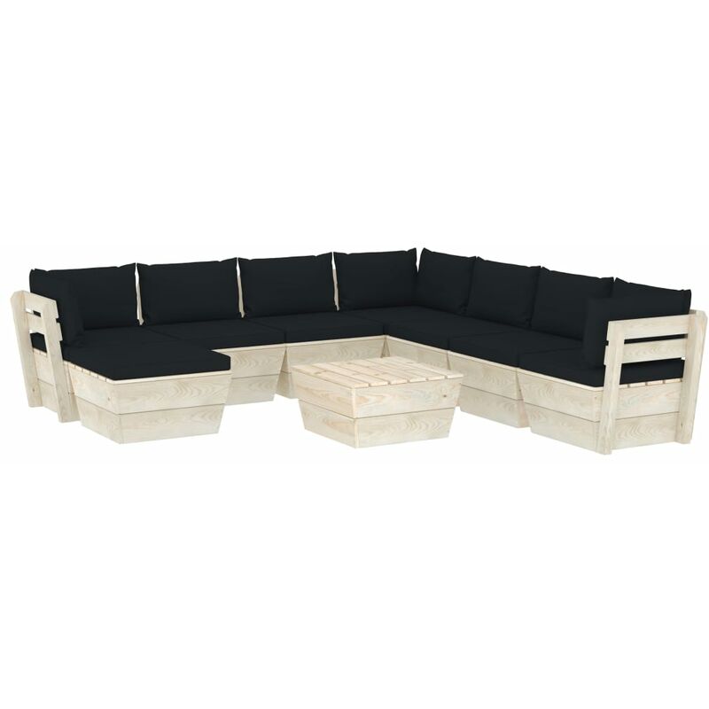 

Muebles de jardín de palets 9 piezas y cojines madera de abeto - Negro