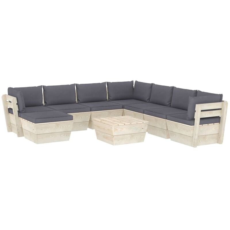 

Muebles de jardín de palets 9 piezas y cojines madera de abeto - Antracita