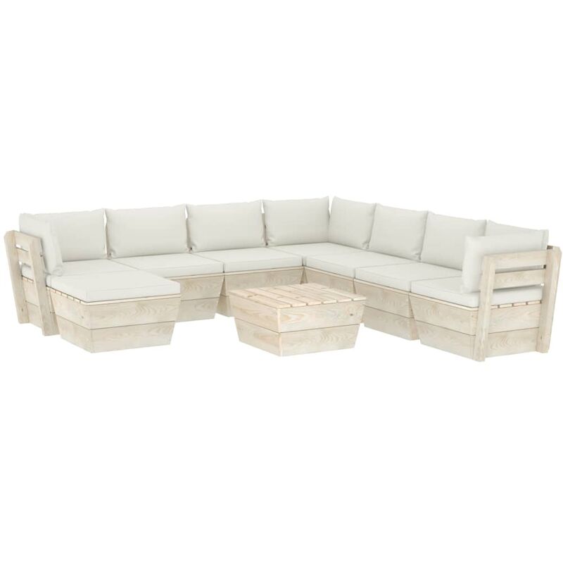 

Muebles de jardín de palets 9 piezas y cojines madera de abeto - Crema