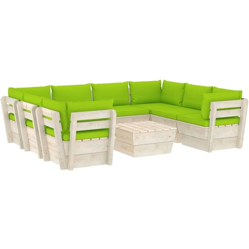 

Muebles de jardín de palets 9 piezas y cojines madera de abeto - Verde