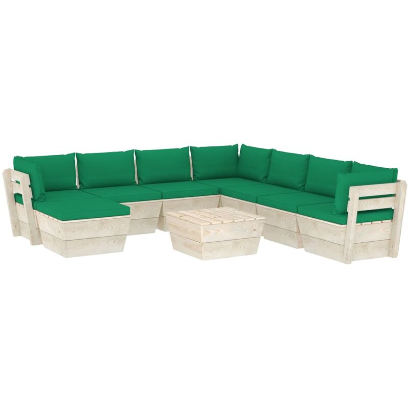 

Muebles de jardín de palets 9 piezas y cojines madera de abeto - Verde