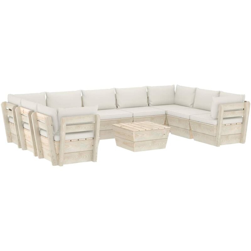 

Muebles de jardín de palés 10 piezas y cojines madera de abeto - Crema
