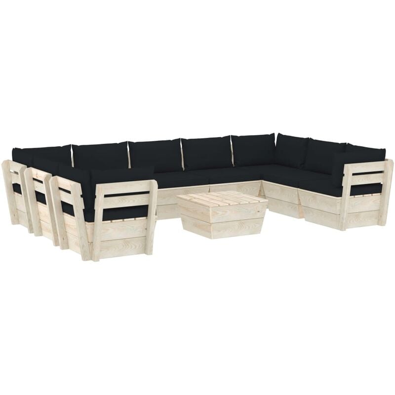 

Muebles de jardín de palés 10 piezas y cojines madera de abeto - Negro