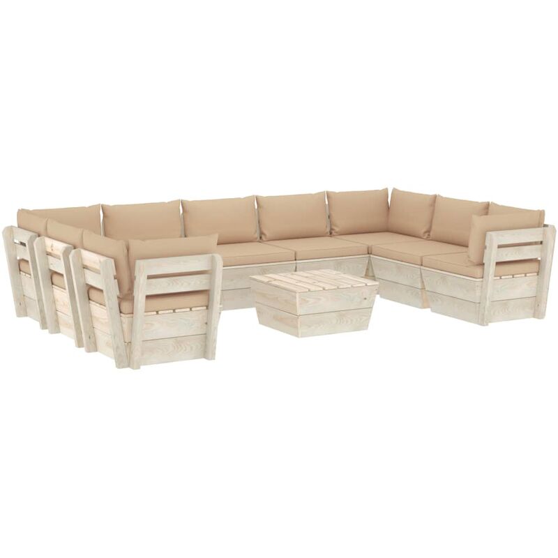 

Muebles de jardín de palés 10 piezas y cojines madera de abeto - Beige