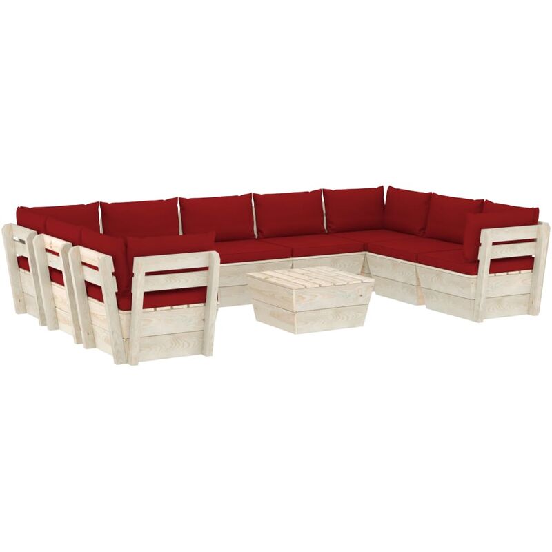 

Muebles de jardín de palés 10 piezas y cojines madera de abeto - Rojo