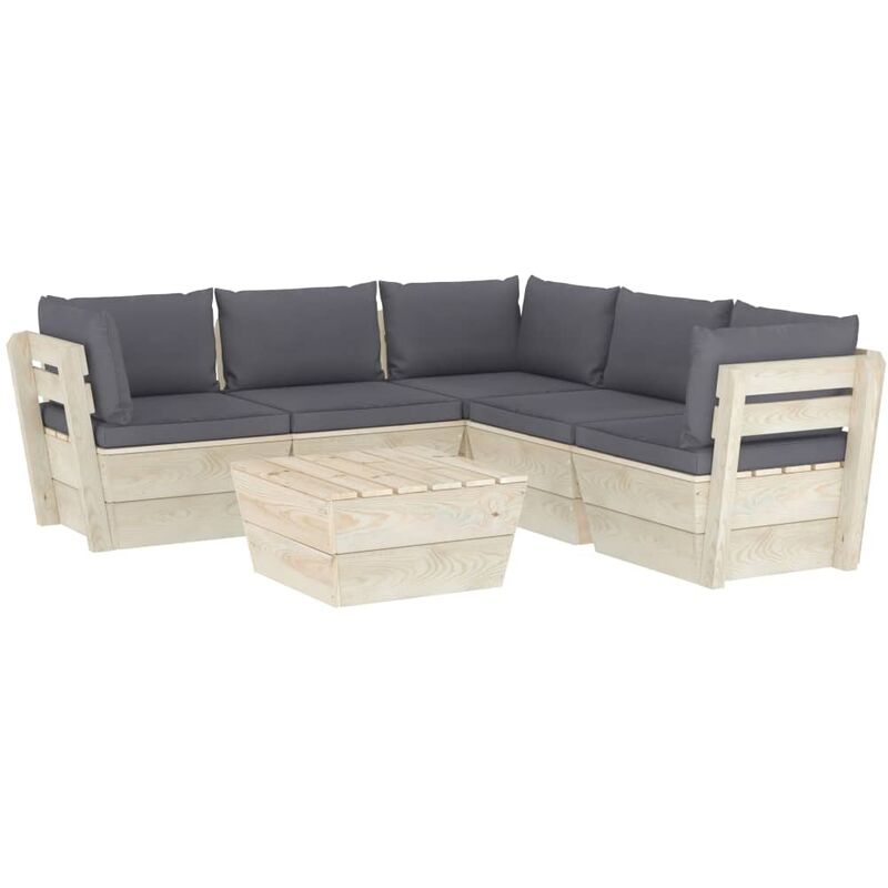 

Muebles de jardín de palés 6 piezas y cojines madera de abeto - Antracita