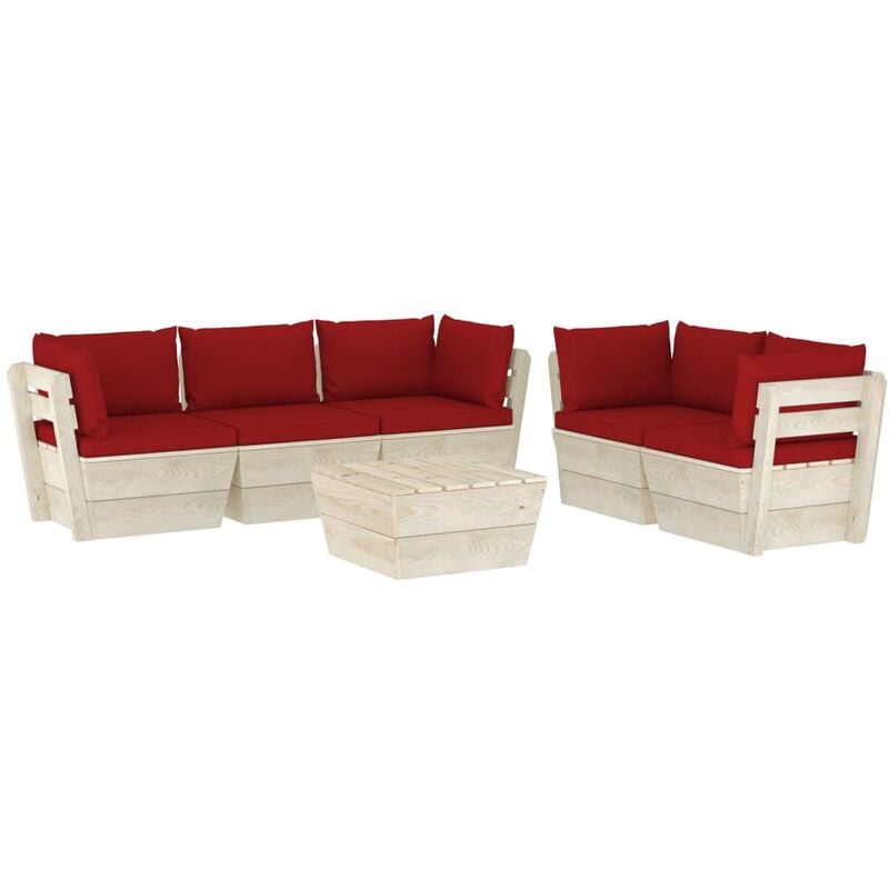 

Muebles de jardín de palés 6 piezas y cojines madera de abeto - Rojo