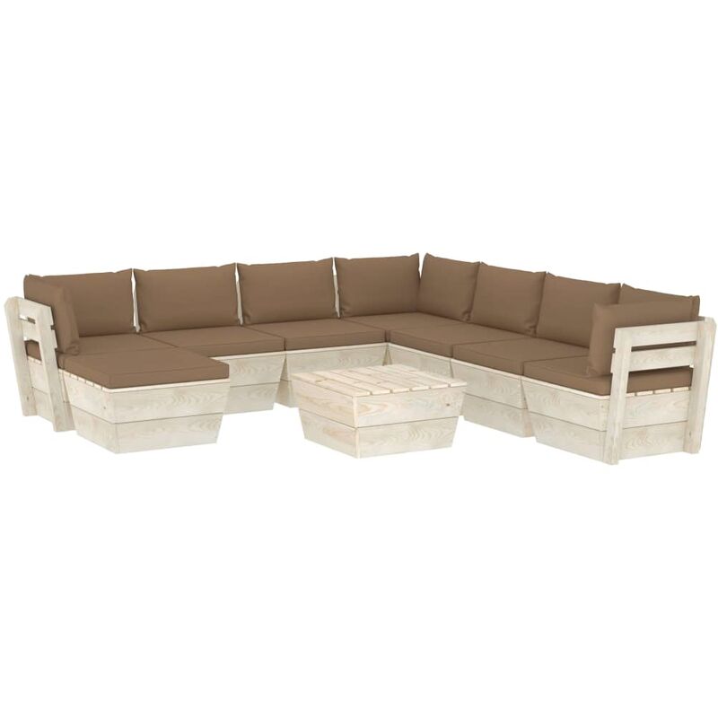 

Muebles de jardín de paléts 9 piezas y cojines madera de abeto - Gris Topo