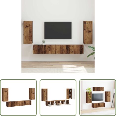 Muebles de madera -  Conjunto de mueble de TV 4 pcs Madera vieja