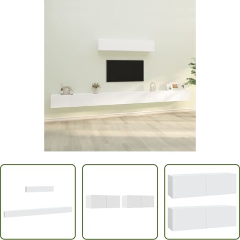 Muebles de madera contrachapada -  Set de muebles para TV 6 piezas madera contrachapada blanco