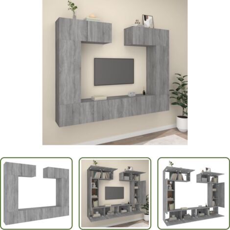 Muebles de madera contrachapada -  Set de muebles para TV 6 pzas madera contrachapada gris Sonoma