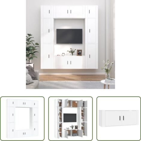 Muebles de madera contrachapada -  Set de muebles para TV 8 piezas madera contrachapada blanco
