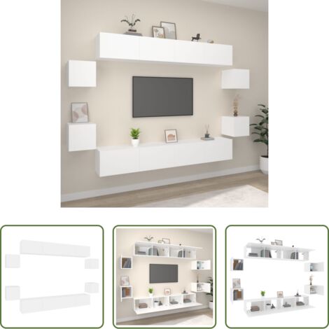 Muebles de madera contrachapada -  Set de muebles para TV 8 piezas madera contrachapada blanco