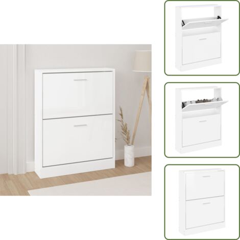 Muebles de madera contrachapada - vidaXL Mueble zapatero madera contrachapada blanco brillo 59x17x81 cm - Muebles para pasillo