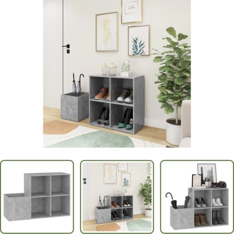 Muebles de madera contrachapada - Zapatero de recibidor contrachapado gris hormigón 105x35,5x70cm