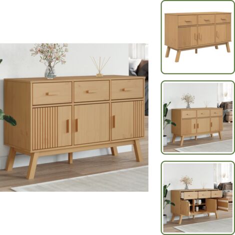 Muebles de madera maciza - vidaXL Aparador OLDEN madera maciza de pino marrón 114x43x73,5 cm - Muebles escandinavos