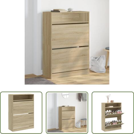 Muebles de madera -  Mueble zapatero 2 cajones abatibles roble Sonoma 80x34x116 cm