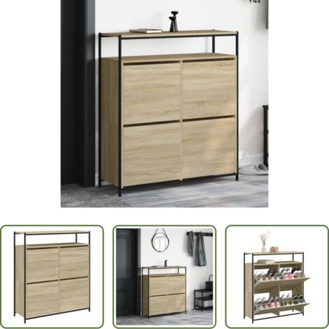 Muebles de madera -  Mueble zapatero 4 cajones abatibles roble Sonoma 100x34x112 cm
