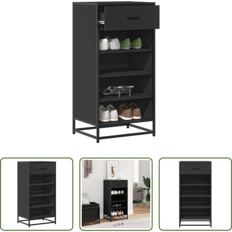 Muebles de madera -  Mueble zapatero de madera de ingeniería negro 48x38x97,5 cm