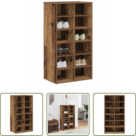 Muebles de madera -  Mueble zapatero madera contrachapada madera vieja 54x34x100cm