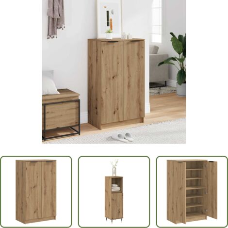 Muebles de madera -  Mueble zapatero madera ingeniería roble artisian 59x35x100,5 cm