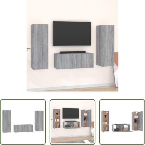 Muebles de madera -  Set de muebles para TV 3 pzas madera contrachapada gris Sonoma
