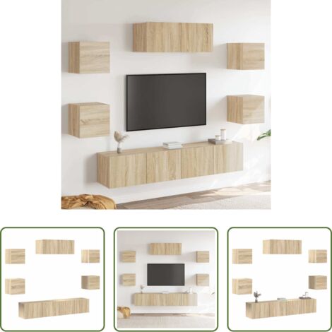 Muebles de madera -  Set de muebles para TV 7 pzas madera contrachapada roble Sonoma