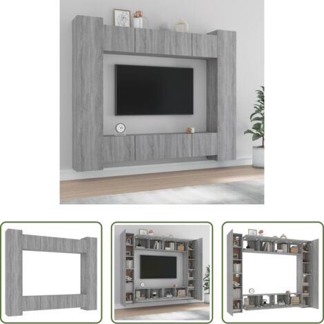 Muebles de madera -  Set de muebles para TV 8 pzas madera contrachapada gris Sonoma