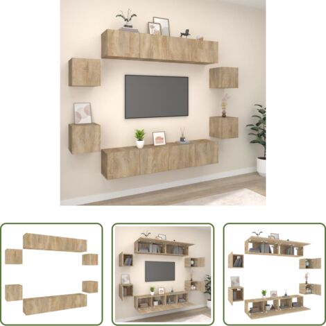 Muebles de madera -  Set de muebles para TV 8 pzas madera contrachapada roble Sonoma