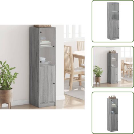 Muebles de madera - vidaXL Aparador con puerta de vidrio gris Sonoma 35x37x142 cm - Muebles de almacenamiento