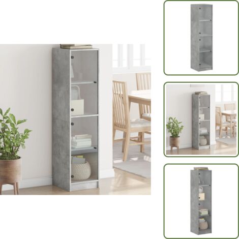 Muebles de madera - vidaXL Aparador con puertas de vidrio gris hormigón 35x37x142 cm - Muebles de vidrio