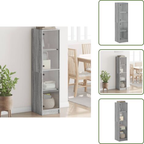 Muebles de madera - vidaXL Aparador con puertas de vidrio gris Sonoma 35x37x142 cm - Muebles de almacenamiento