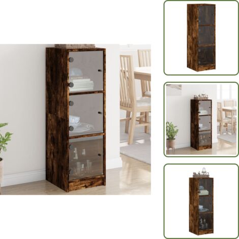 Muebles de madera - vidaXL Aparador con puertas de vidrio roble ahumado 35x37x109 cm - Estantería con puertas de vidrio