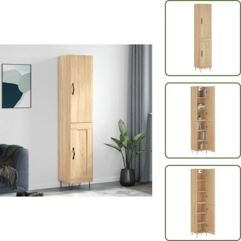Muebles de madera - vidaXL Aparador de madera contrachapada roble Sonoma 34,5x34x180 cm - Aparador de roble Sonoma