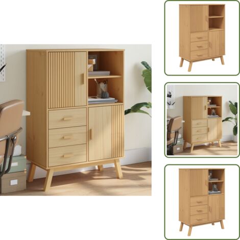 Muebles de madera - vidaXL Aparador OLDEN madera maciza de pino marrón 85x43x125 cm - Aparador con cajones