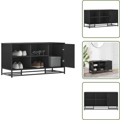 Muebles de madera - vidaXL Banco zapatero madera de ingeniería y metal negro 100x40x53,5cm - Banco de madera
