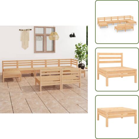 Muebles de madera - vidaXL Juego de muebles de jardín 9 piezas madera maciza de pino - Muebles rústicos
