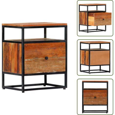 Muebles de madera - vidaXL Mesita de noche de madera maciza reciclada y acero 40x30x50 cm - Decoración de madera