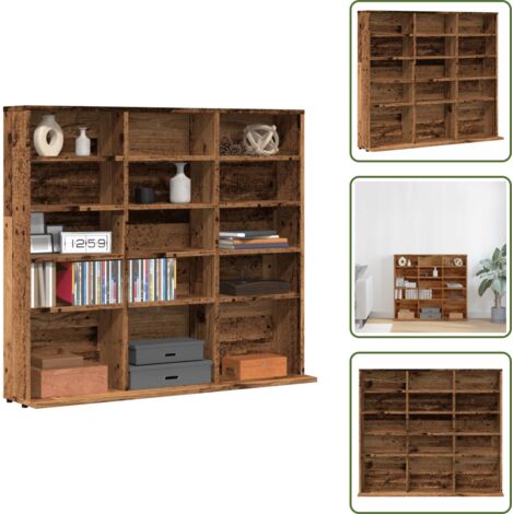 Muebles de madera - vidaXL Mueble de CD madera de ingeniería envejecida 100x23x89,5 cm - Armario multifuncional