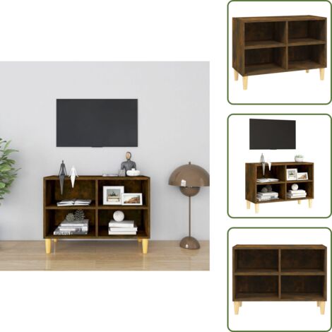 Muebles de madera - vidaXL Mueble de TV patas de madera maciza roble ahumado 69,5x30x50 cm - Muebles escandinavos