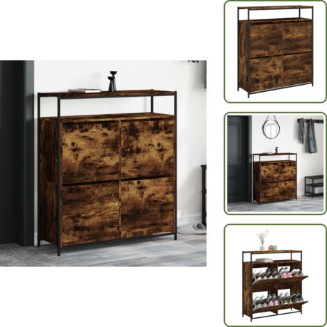 Muebles de madera - vidaXL Mueble zapatero 4 cajones abatibles roble ahumado 100x34x112 cm - Muebles modernos
